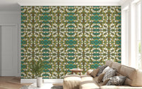 Teal & Gold Geometric Bloom Wallpaper - IKEBANA DESIGN Wallpaper⁠