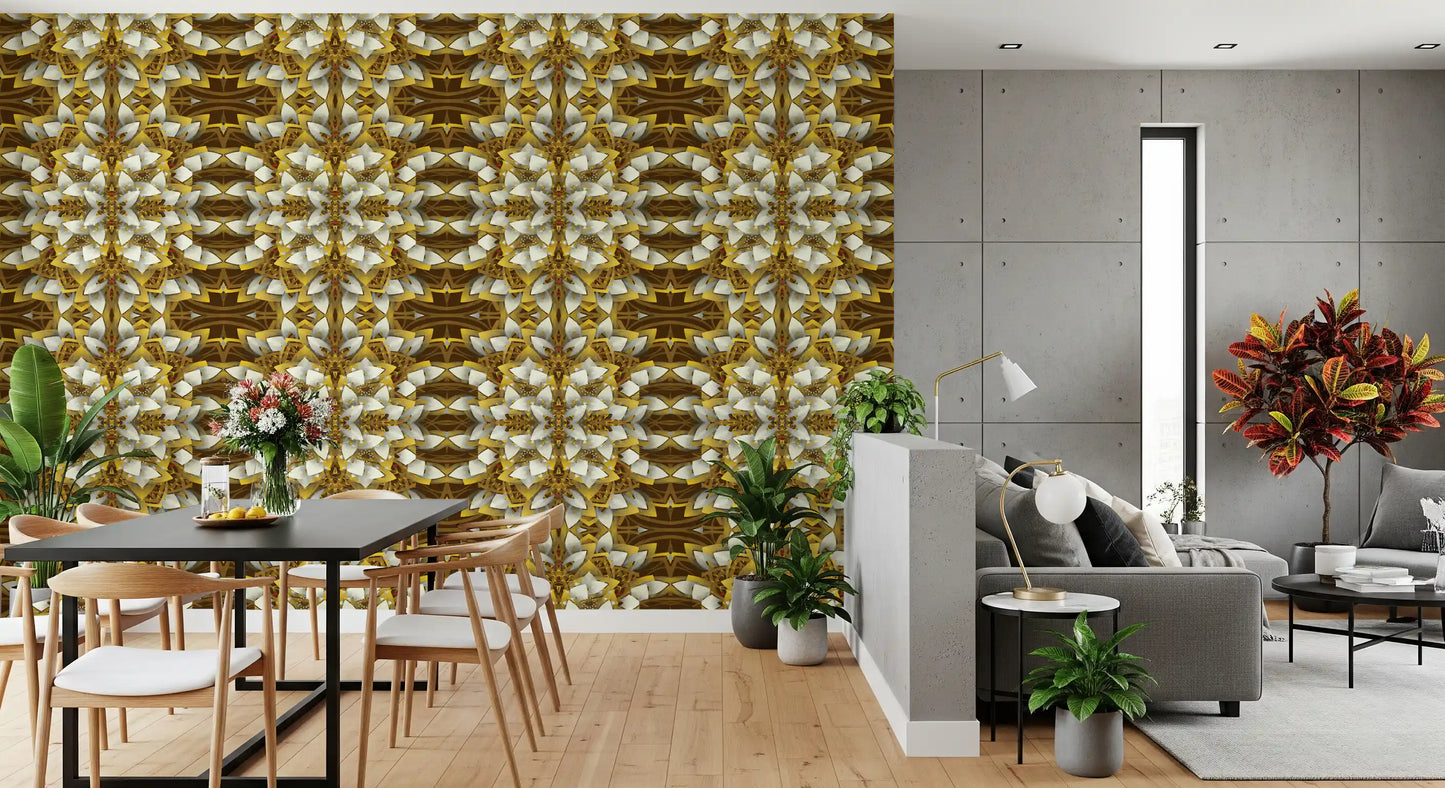 Brown and Gold Geometric Bloom Wallpaper - IKEBANA DESIGN Wallpaper⁠