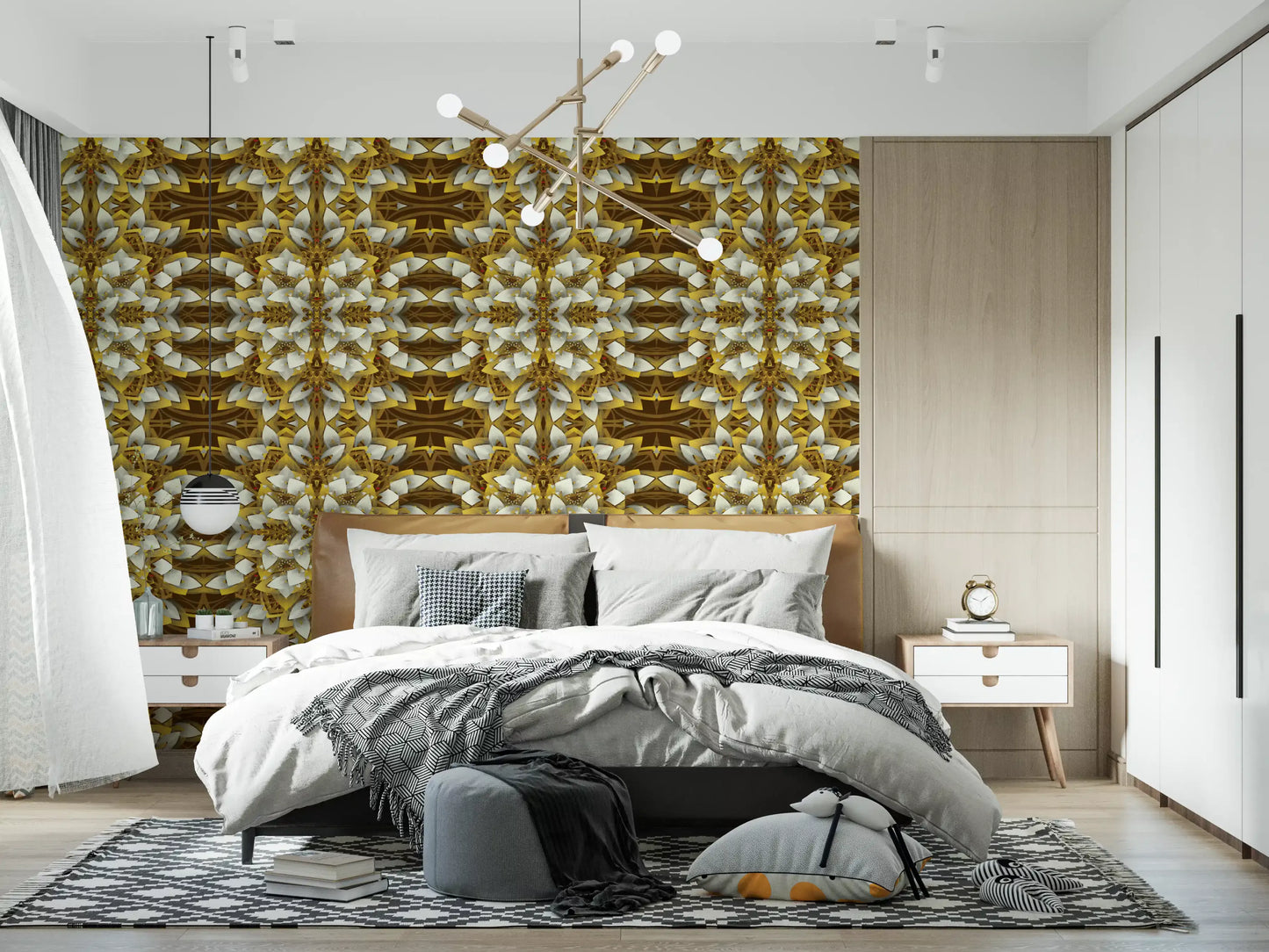 Brown and Gold Geometric Bloom Wallpaper - IKEBANA DESIGN Wallpaper⁠