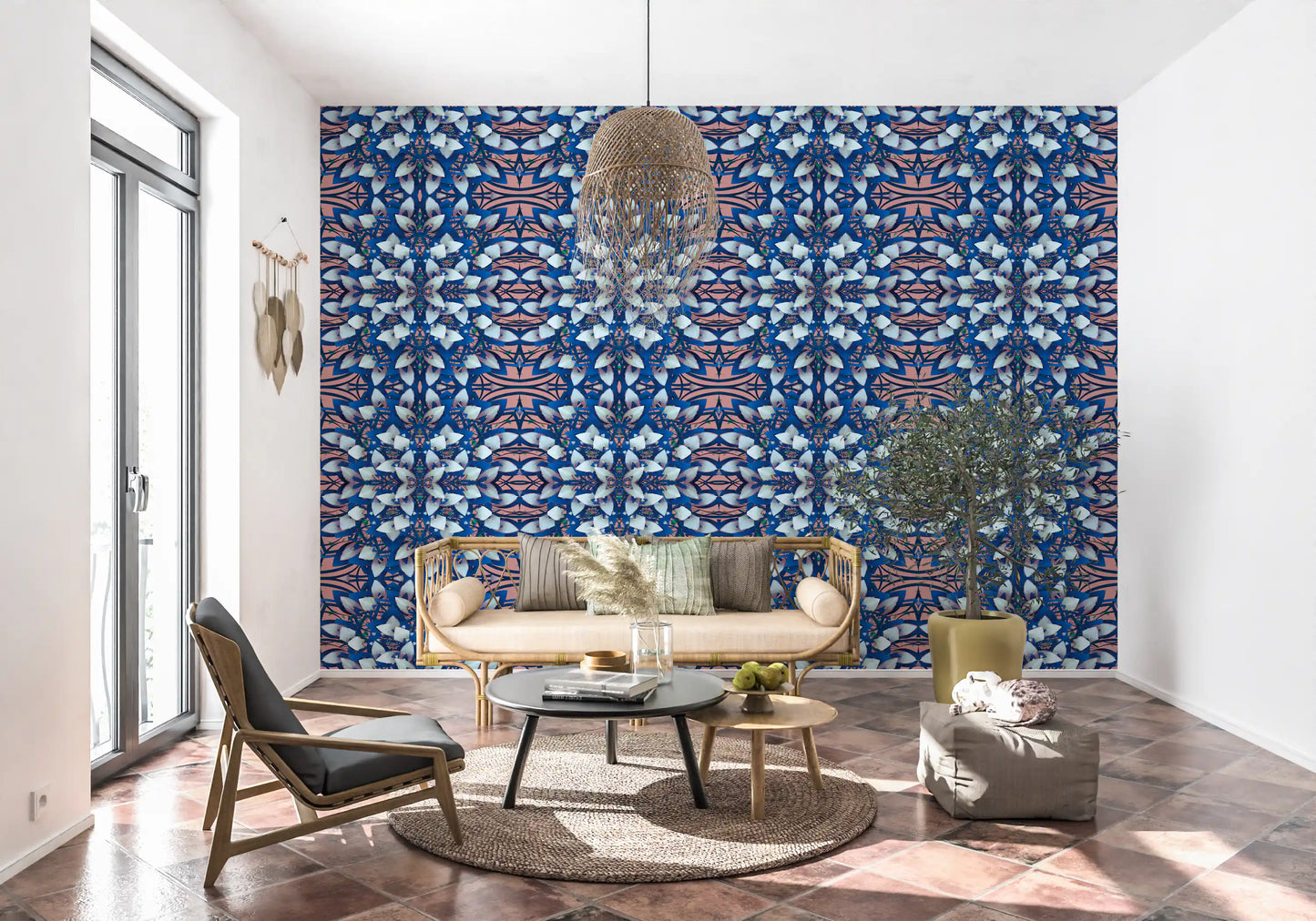 Pink & Blue Geometric Bloom Wallpaper - IKEBANA DESIGN Wallpaper⁠