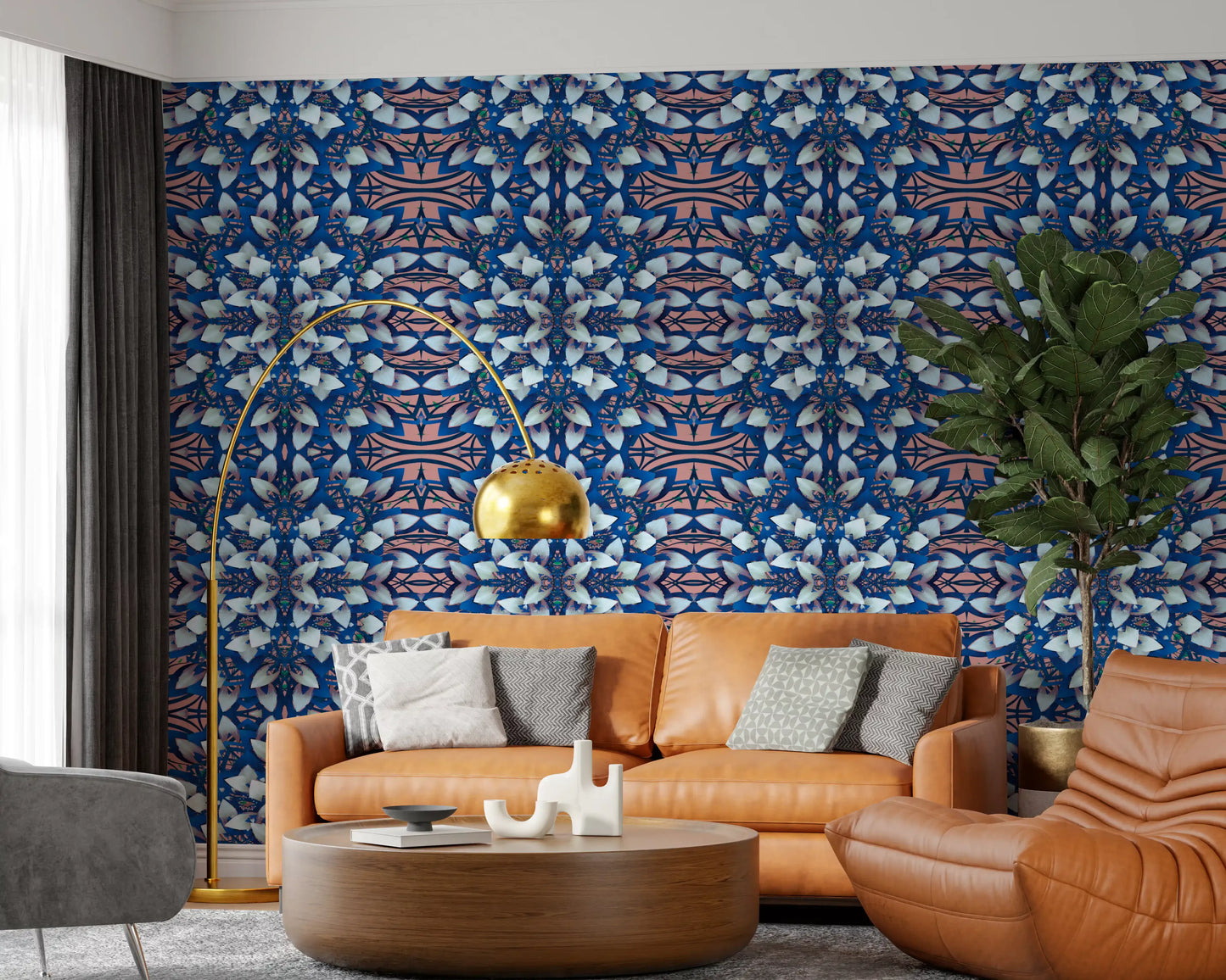 Pink & Blue Geometric Bloom Wallpaper - IKEBANA DESIGN Wallpaper⁠