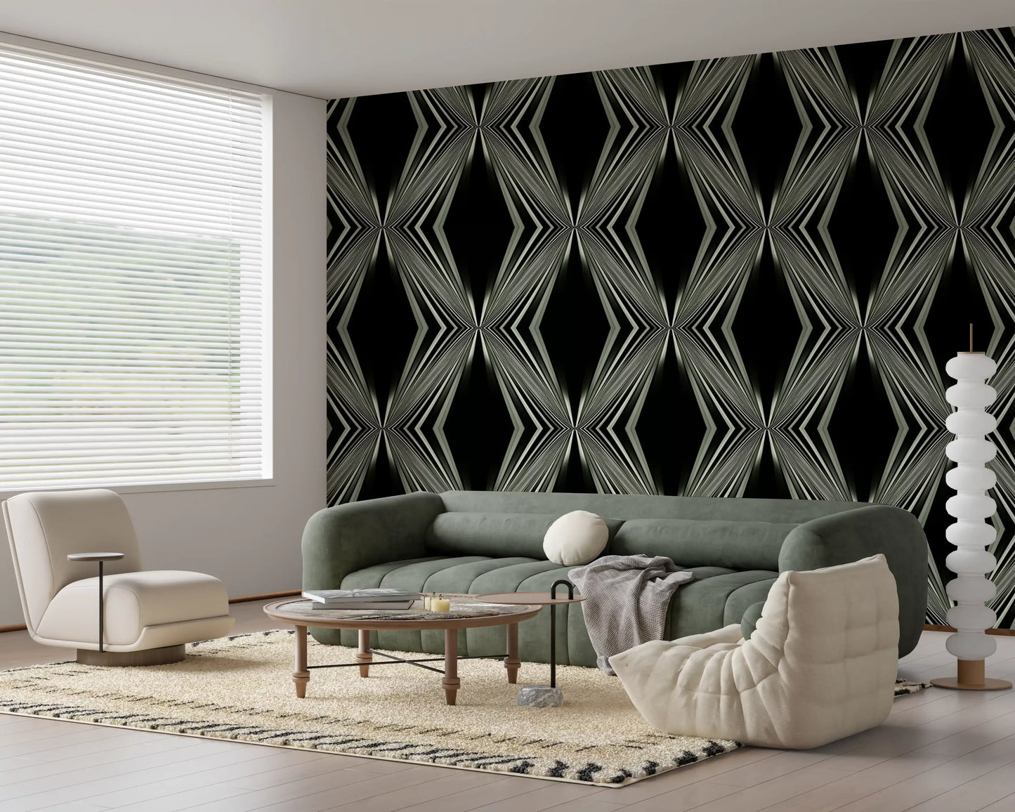 Black and White Geometric Diamond Prism - MALCOLM Wallpaper⁠