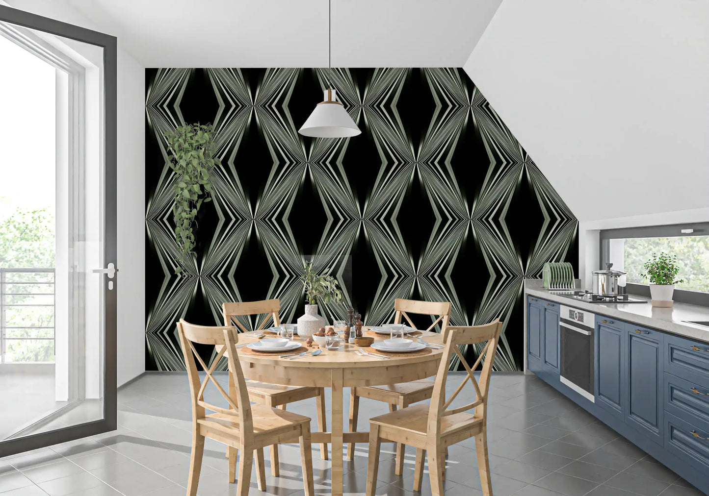 Black and White Geometric Diamond Prism - MALCOLM Wallpaper⁠