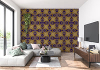 Indigo & Gold Geometric Art Deco Sunburst Laticce - OCTOBER Wallpaper