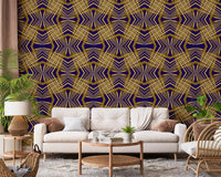 Indigo & Gold Geometric Art Deco Sunburst Laticce - OCTOBER Wallpaper