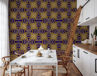 Indigo & Gold Geometric Art Deco Sunburst Laticce - OCTOBER Wallpaper