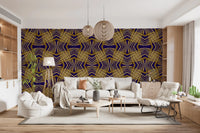 Indigo & Gold Geometric Art Deco Sunburst Laticce - OCTOBER Wallpaper