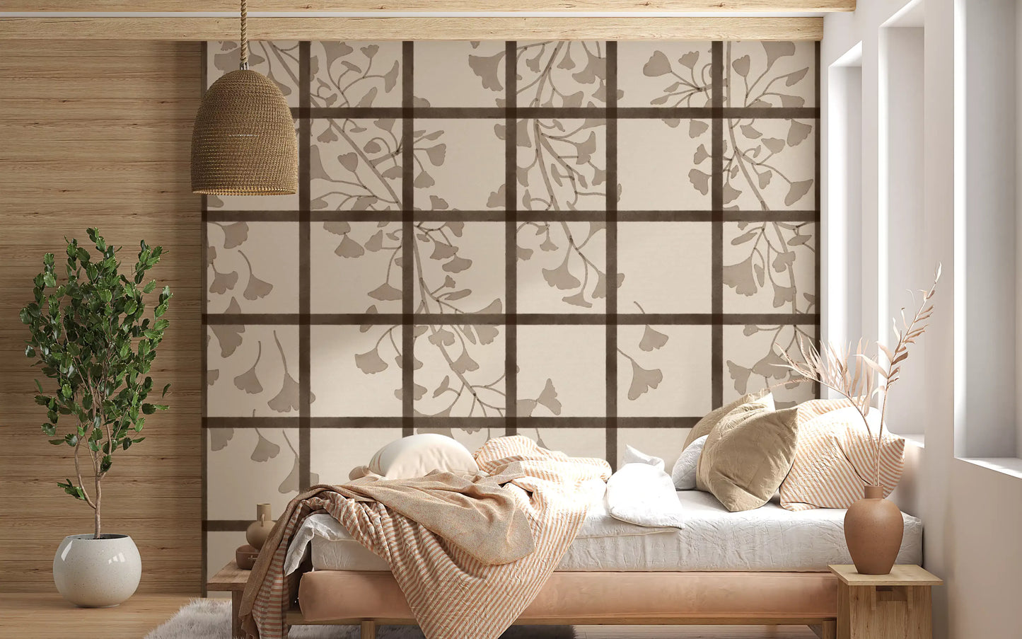 Ginkgo Leaves Behind Japanese Shoji Screen Wall Mural