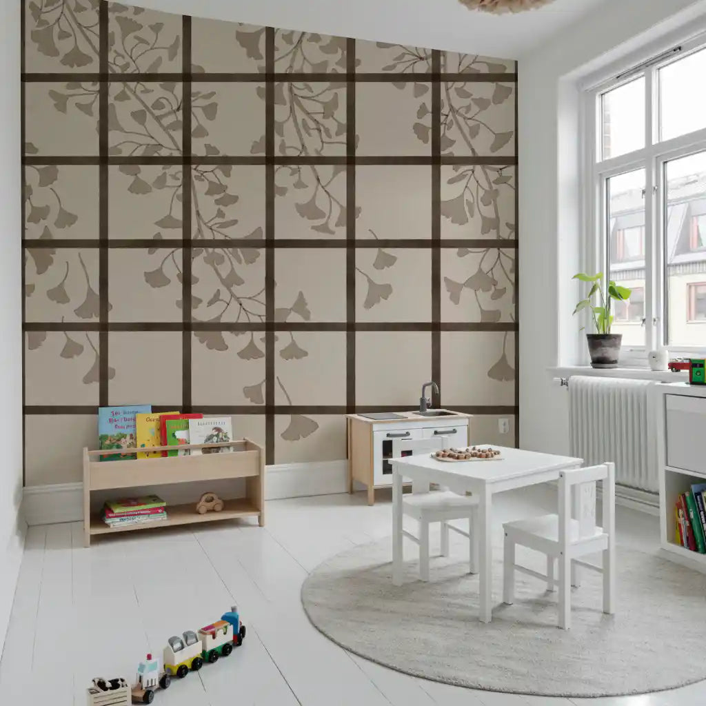 Ginkgo Leaves Behind Japanese Shoji Screen Wall Mural