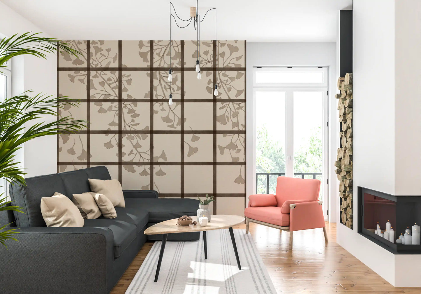 Ginkgo Leaves Behind Japanese Shoji Screen Wall Mural