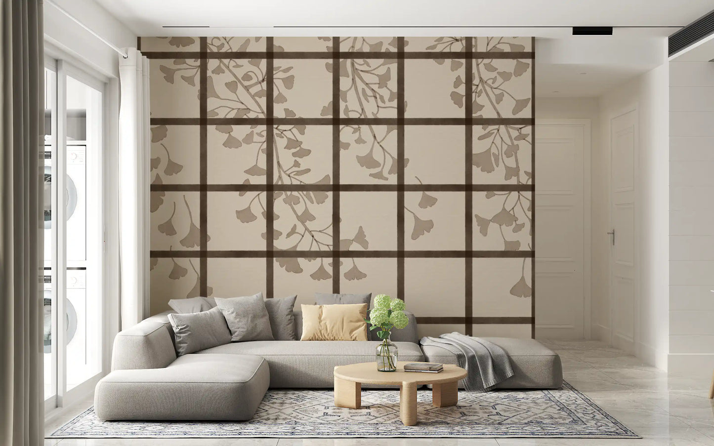 Ginkgo Leaves Behind Japanese Shoji Screen Wall Mural