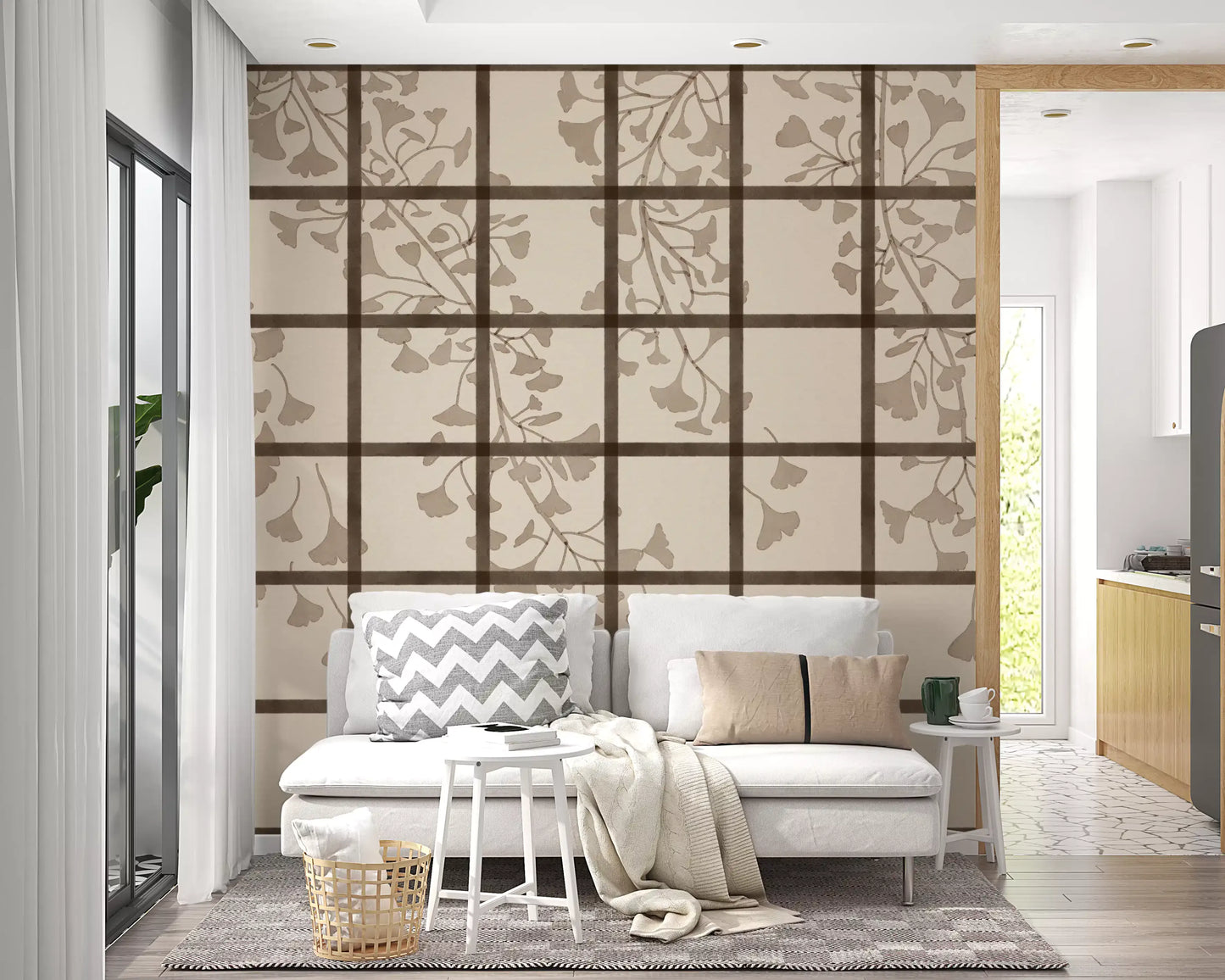 Ginkgo Leaves Behind Japanese Shoji Screen Wall Mural