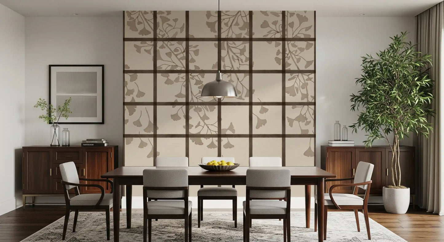 Ginkgo Leaves Behind Japanese Shoji Screen Wall Mural