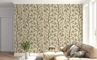 Asian Floral Branches on Antique Linen Wallpaper⁠