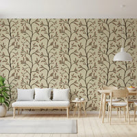 Asian Floral Branches on Antique Linen Wallpaper⁠