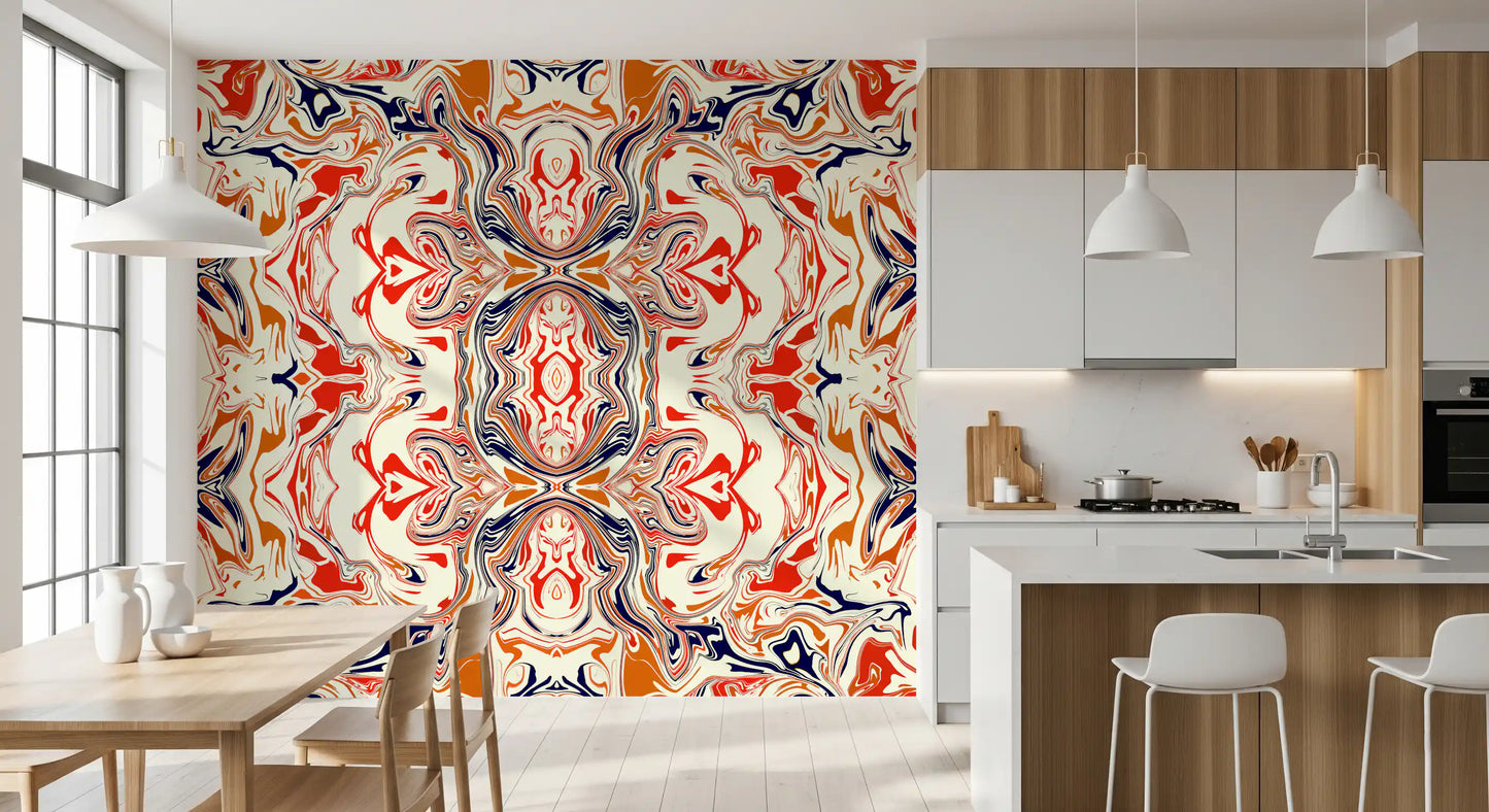 Orange & Red Contemporary Ornamental Tile - ANDORRA Wall Mural