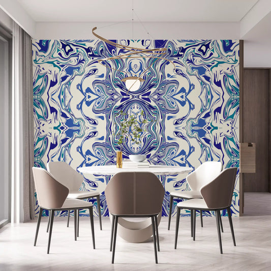 Blue & Teal Contemporary Ornamental Tile -  ANDORRA Wall Mural