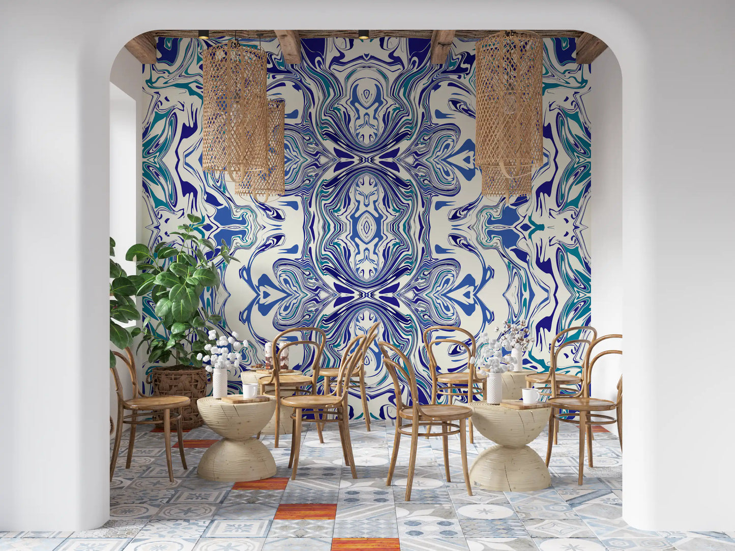 Blue & Teal Contemporary Ornamental Tile -  ANDORRA Wall Mural Wall Mural