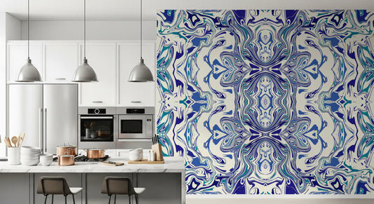 Blue & Teal Contemporary Ornamental Tile -  ANDORRA Wall Mural