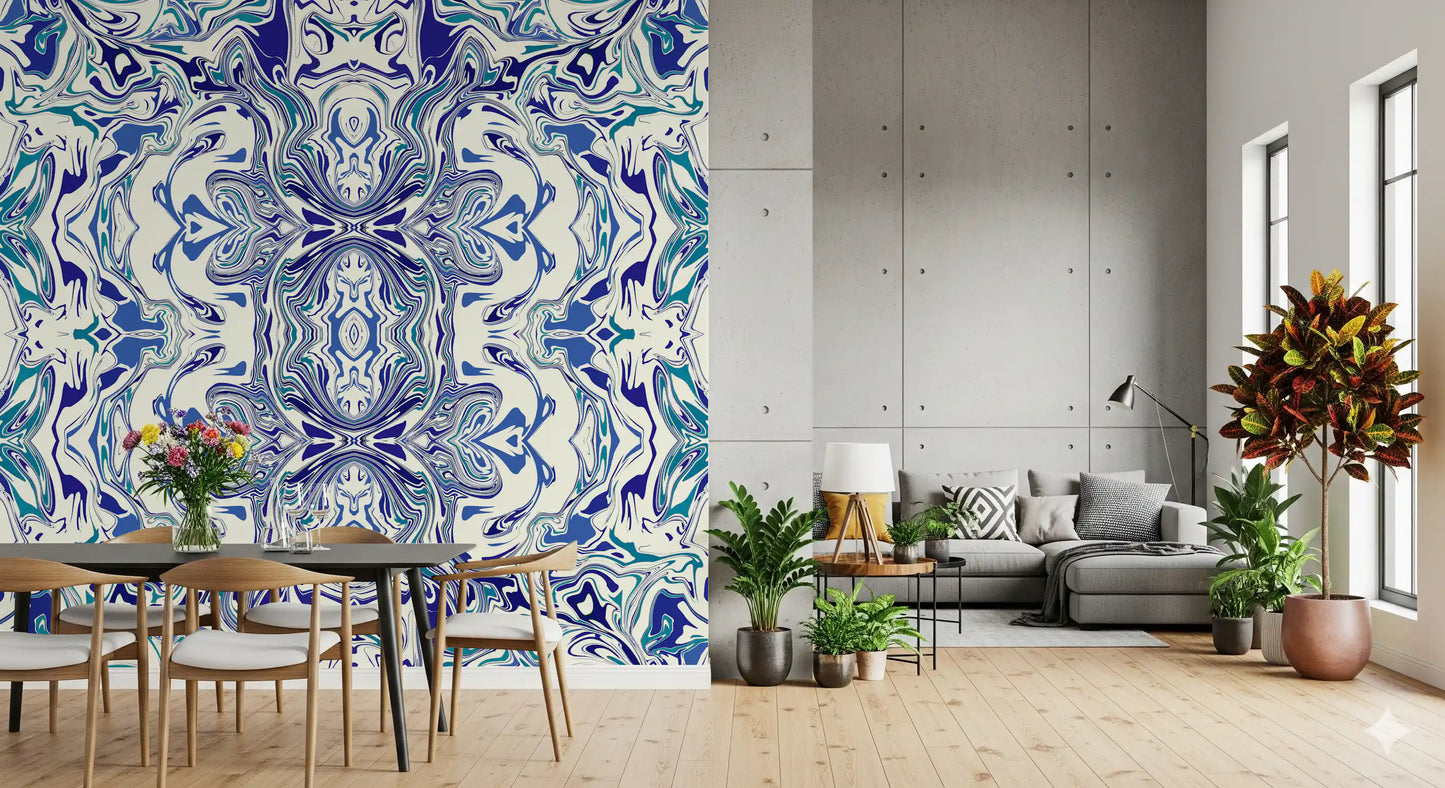 Blue & Teal Contemporary Ornamental Tile -  ANDORRA Wall Mural Wall Mural