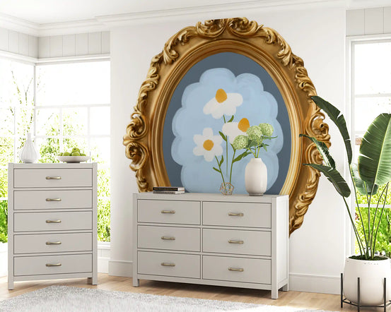 Gilded gold frame daisy wall mural adding a floral feature to a hallway GD11500
