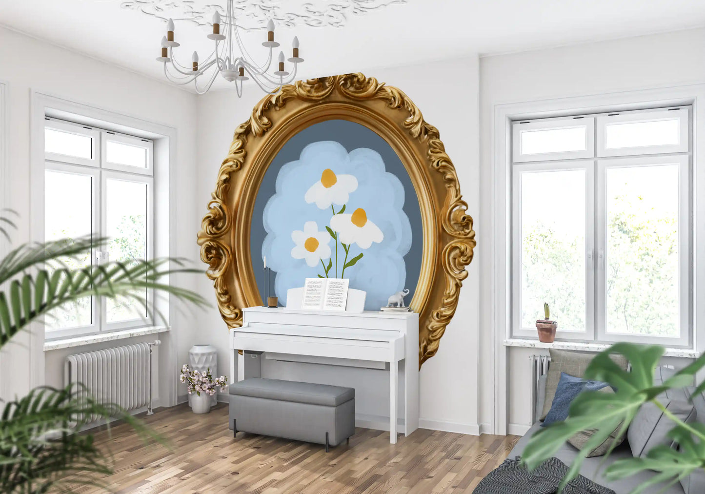 Gold Frame Daisy Wall Mural