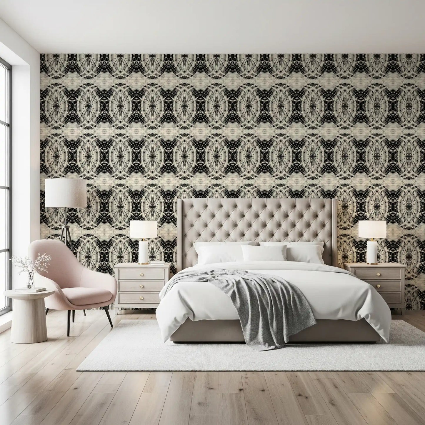 Sculptural Geometric Illusion in Black and Ivory - MOSQUITO Wallpaper