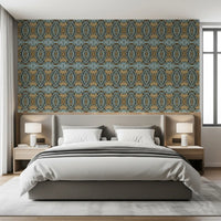 Blue Gray & Camel Retro Geometric Medallion - MOSQUITO Wallpaper⁠
