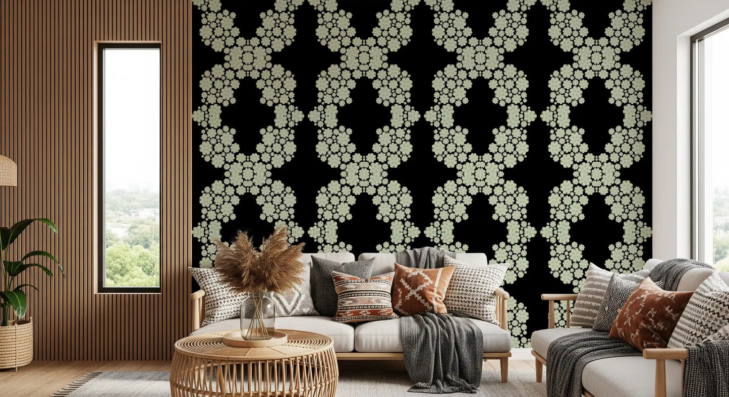 Black & Ivory Diamond Floral Lattice – CARDAMINE Wallpaper⁠
