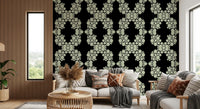 Black & Ivory Diamond Floral Lattice – CARDAMINE Wallpaper⁠