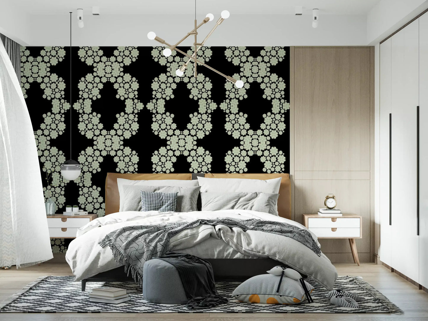 Black & Ivory Diamond Floral Lattice – CARDAMINE Wallpaper⁠
