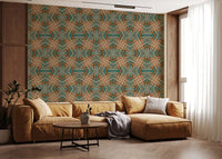 70s Retro Teal and Copper Geometric Lattice - OCTOBER Wallpaper⁠