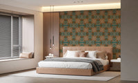 70s Retro Teal and Copper Geometric Lattice - OCTOBER Wallpaper⁠