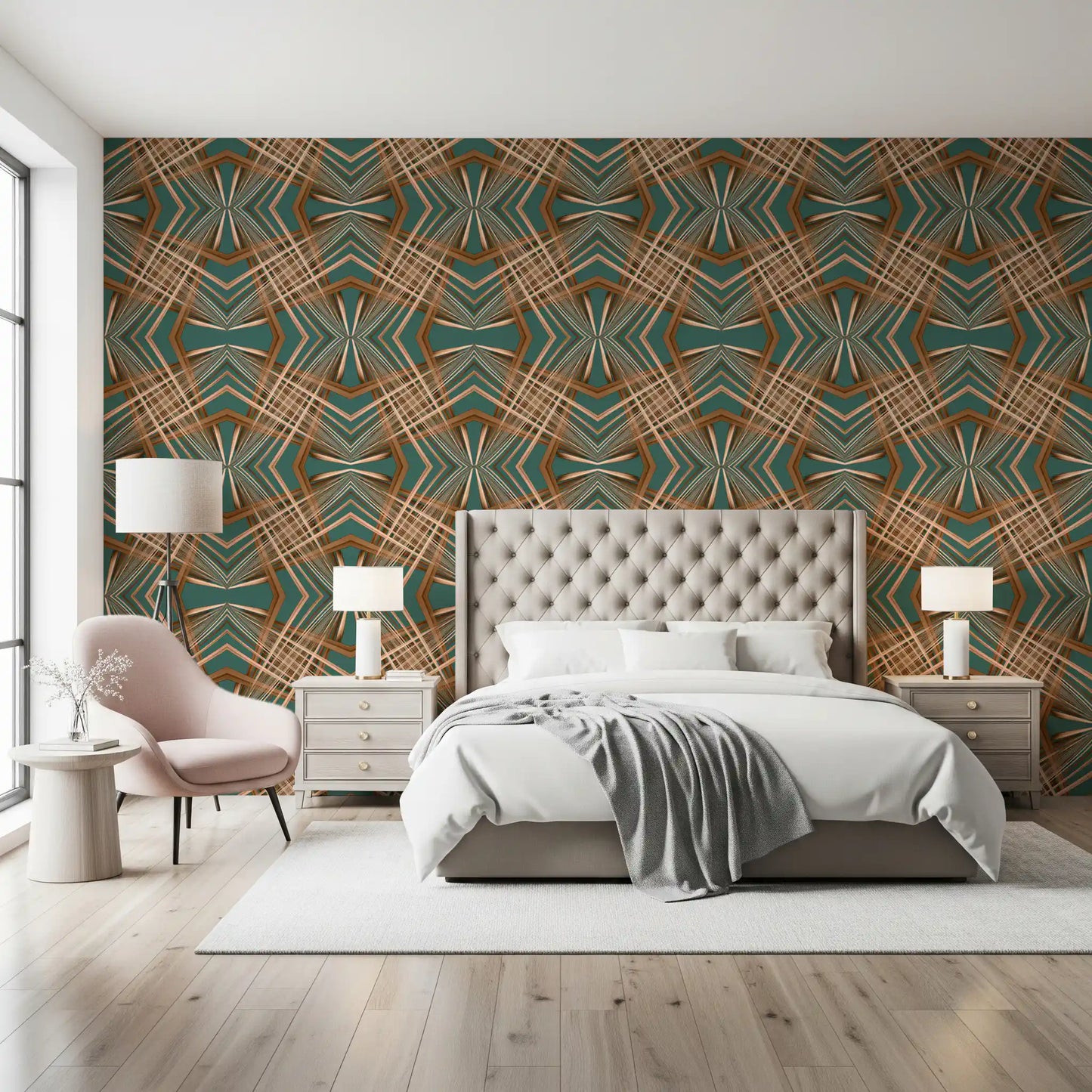 70s Retro Teal and Copper Geometric Lattice - OCTOBER Wallpaper⁠
