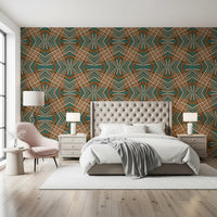 70s Retro Teal and Copper Geometric Lattice - OCTOBER Wallpaper⁠