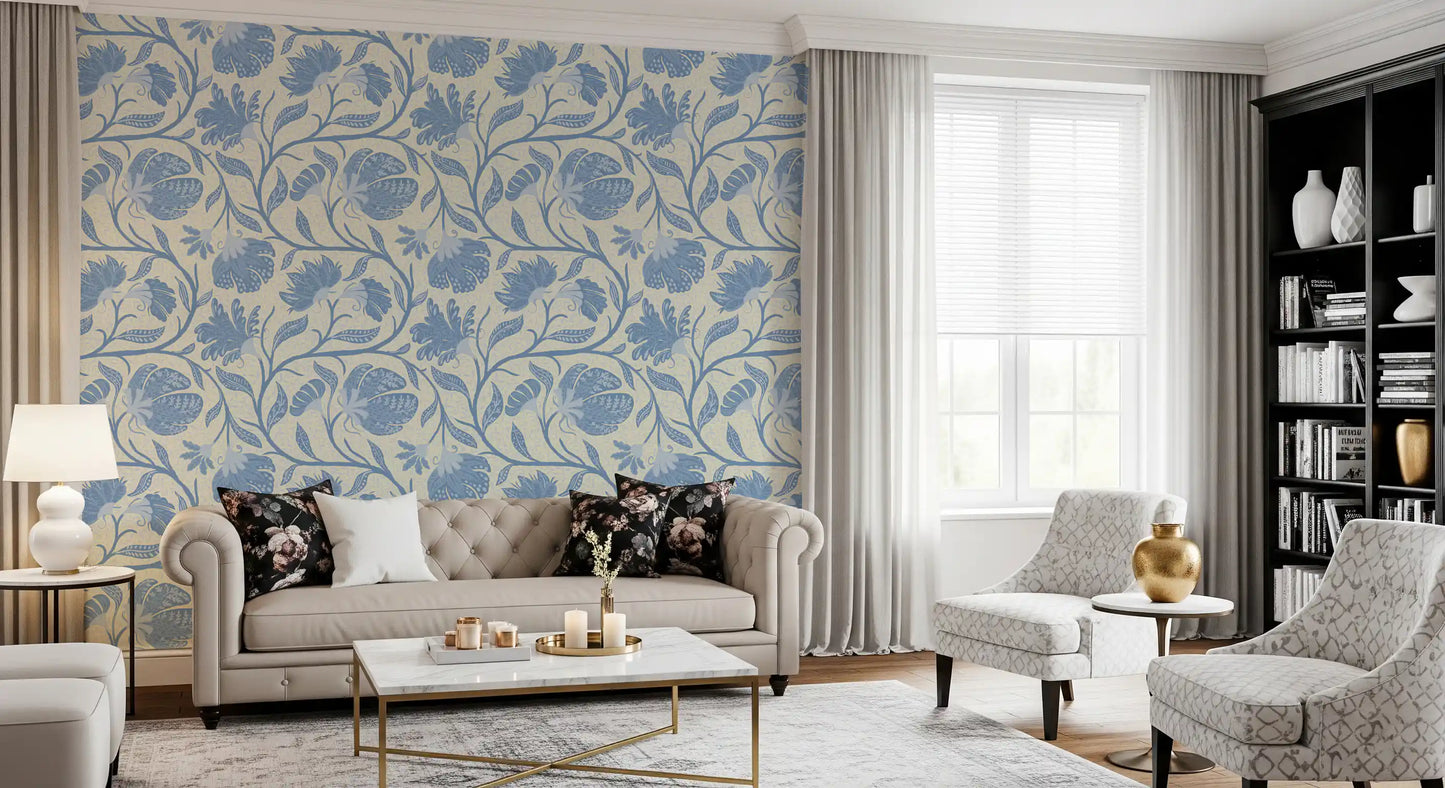 Trailing Indina Floral - Light Blue and Beige Wallpaper Wallpaper⁠