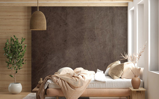 Wall mural dresses a calm bedroom in Scratched Suede Mocha brown GD11519