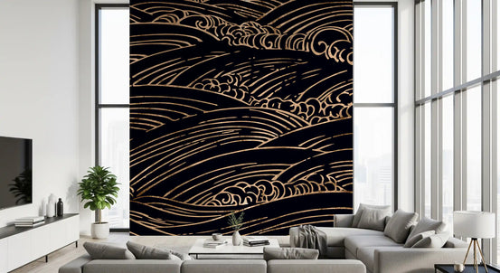 Gilded Rolling Japanese Waves Wall Mural