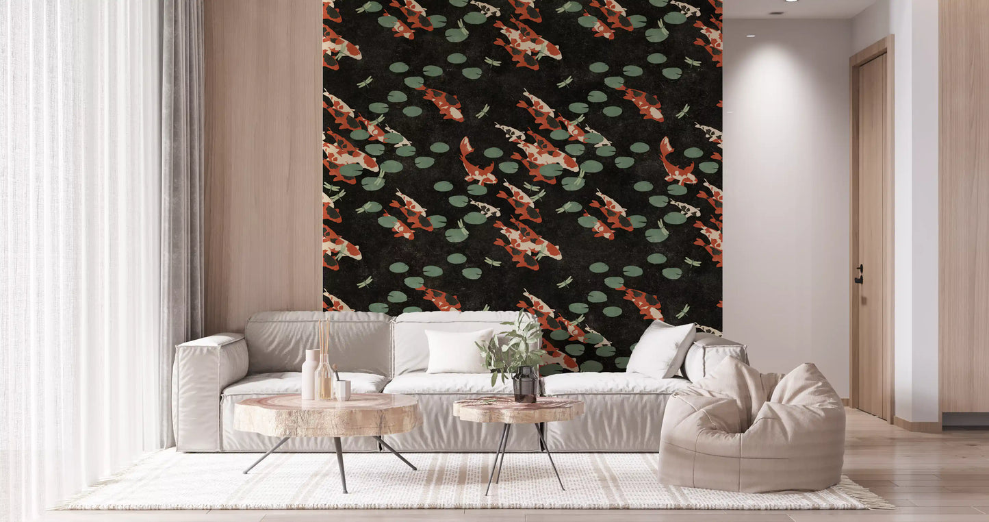 Koi Pond with Dragonflies Wall Mural