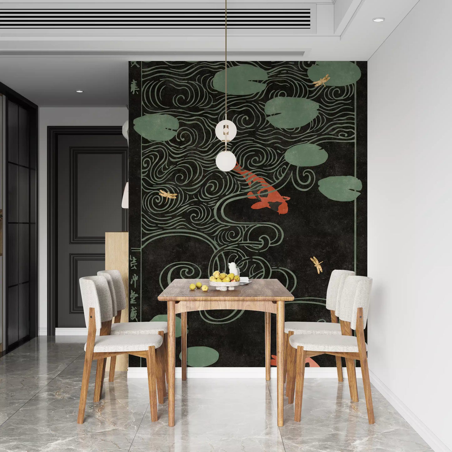 Japanese Koi Pond Woodblock Wall Mural