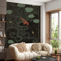 Japanese Koi Pond Woodblock Wall Mural