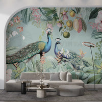 Serene Tropical Peacock Sanctuary Wall Mural