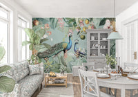 Serene Tropical Peacock Sanctuary Wall Mural