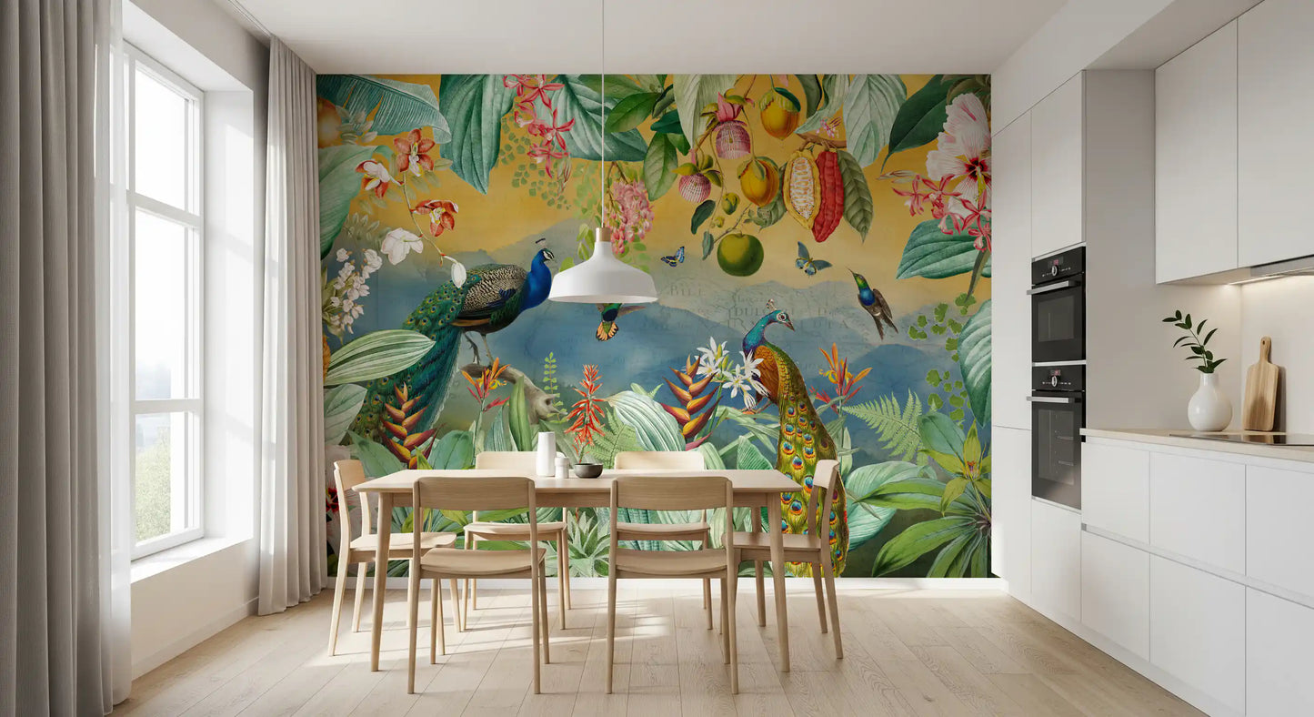 Botanical Peacock Paradise Expedition Wall Mural