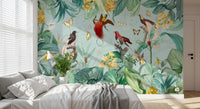 Exotic Bird and Tropical Flora Illustration Wall Mural