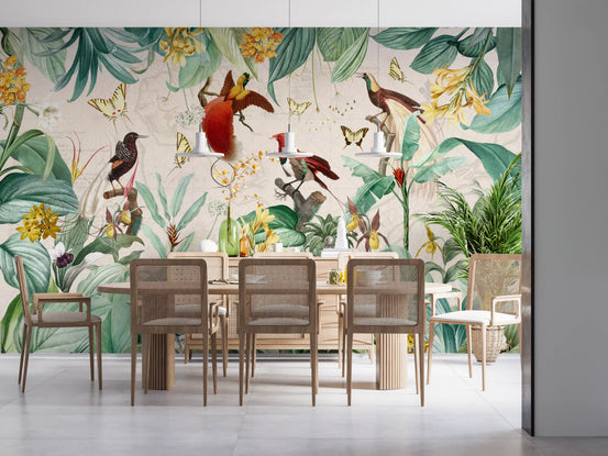 Vintage Botanical Bird Haven Wall Mural