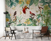 Vintage Botanical Bird Haven Wall Mural