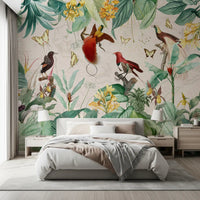 Vintage Botanical Bird Haven Wall Mural