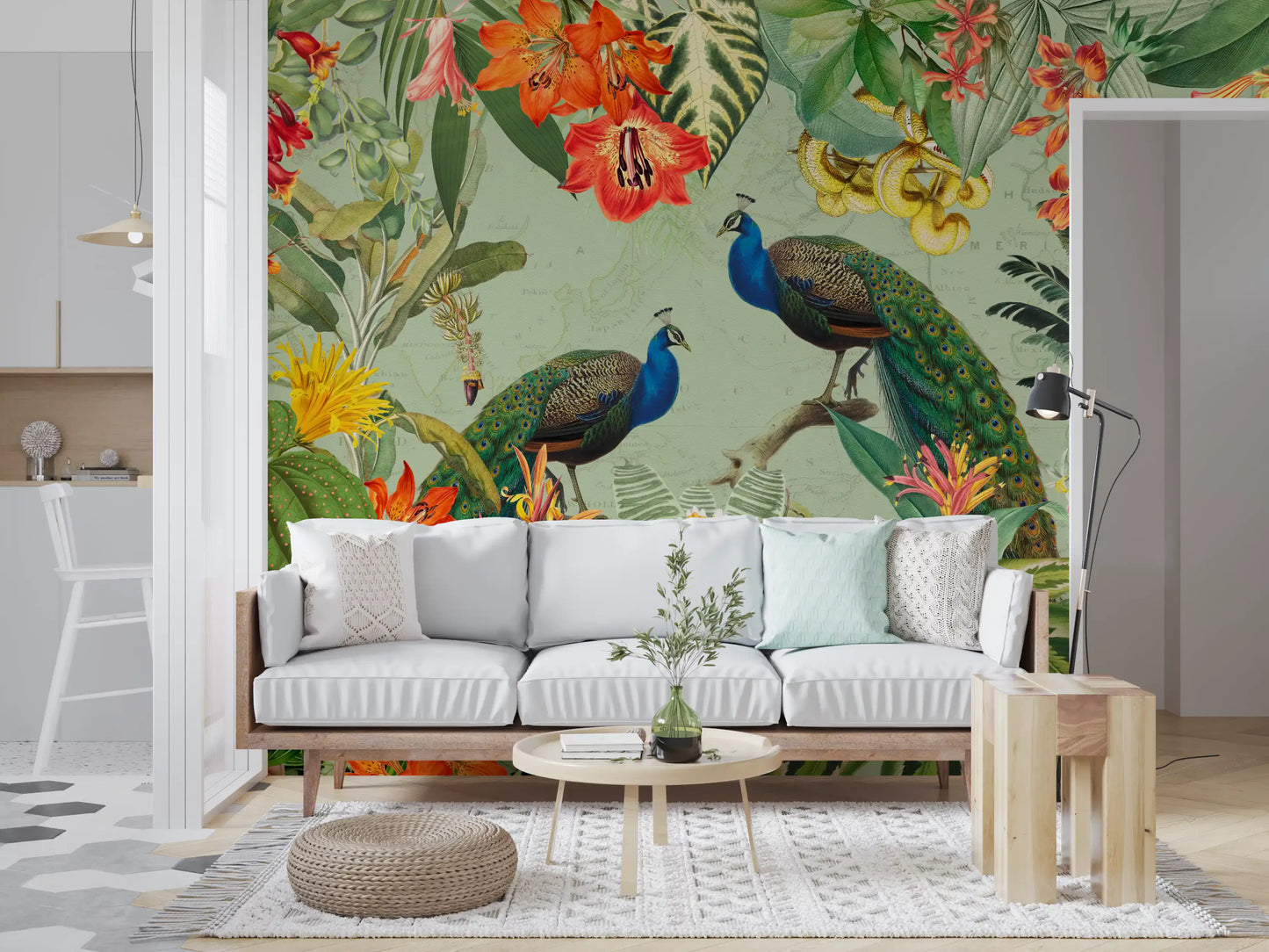 Exotic Flora & Peacock Haven Wall Mural