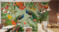 Exotic Flora & Peacock Haven Wall Mural
